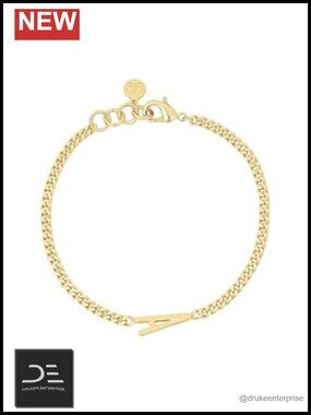 Gold Plated Brass Initial Link Bracelet Adjustable Personalized Jewelry